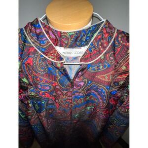 Vintage Model Coat Paisley Robe Loungewear Zip Front Peter Pan Collar